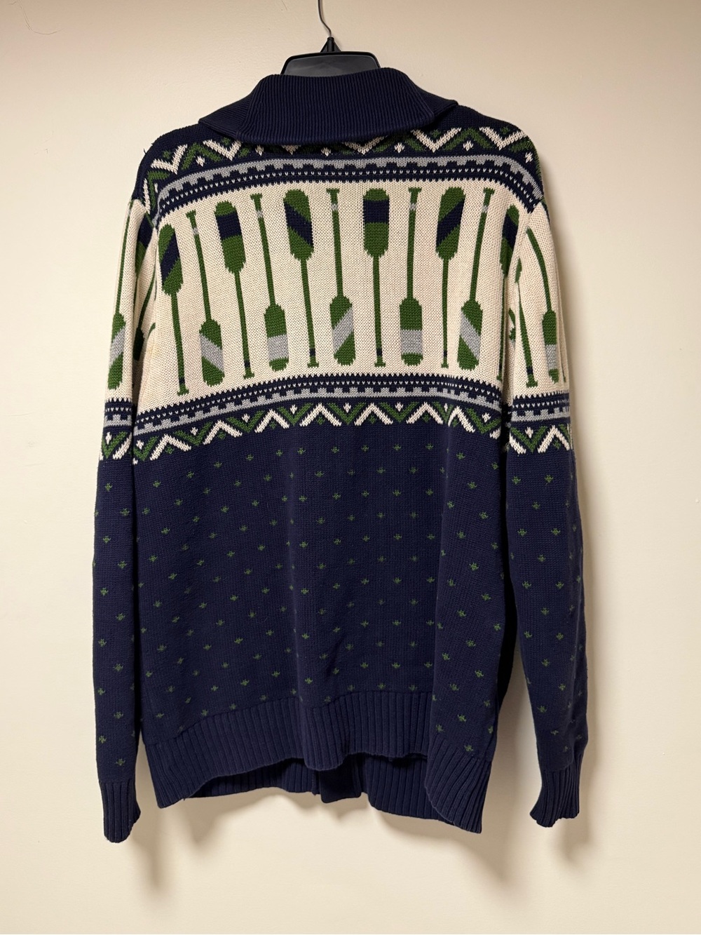Merona Navy & Green Nautical Shawl Collar Men’s Cardigan Sweater XL Campcore - Picture 8 of 9